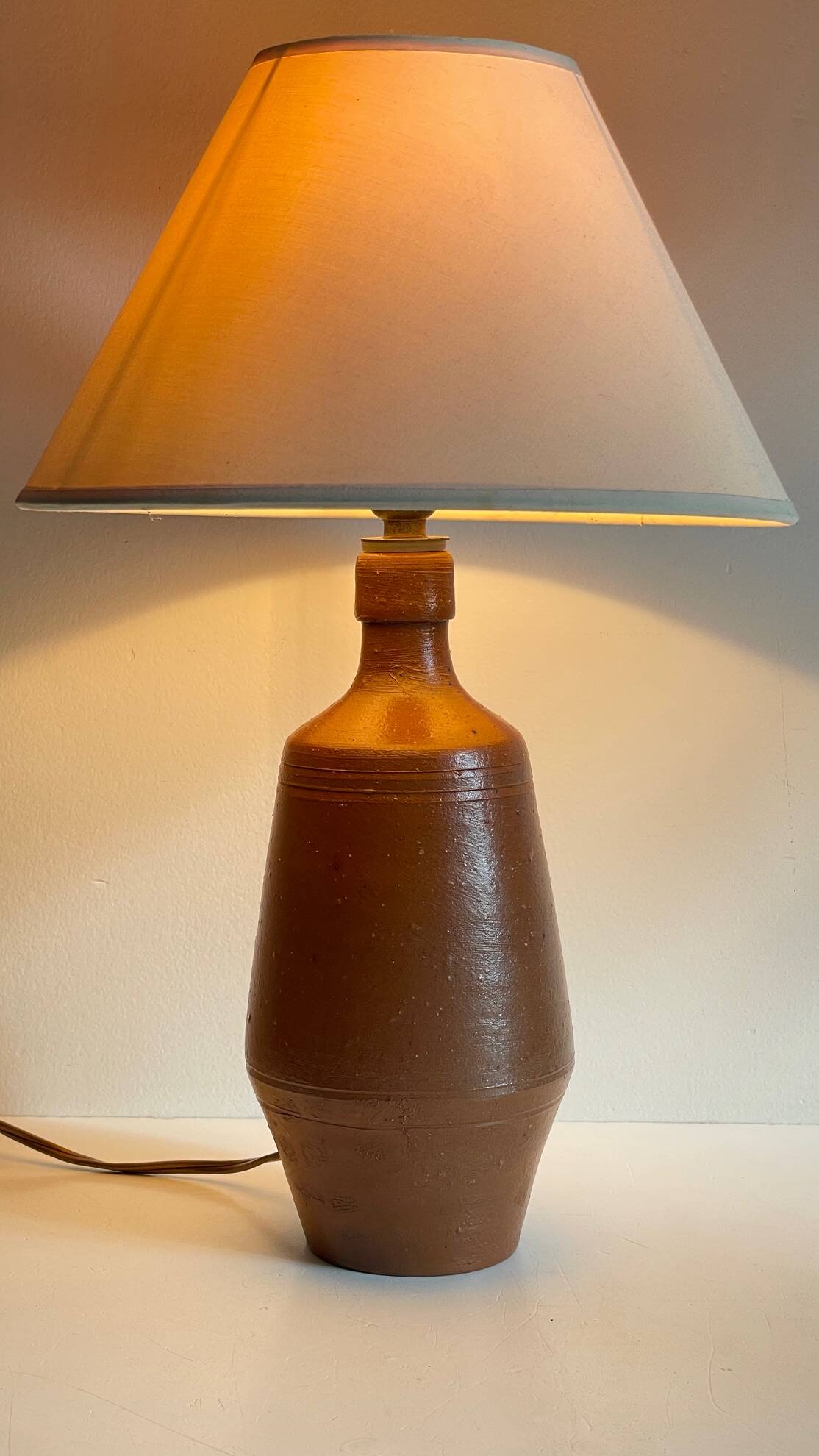 Vintage glazed stoneware lamp from Portugal.