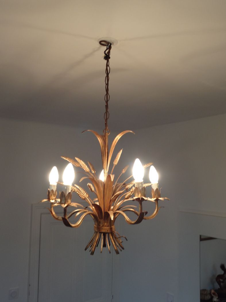 Lustre en métal doré épis de blé et feuillage