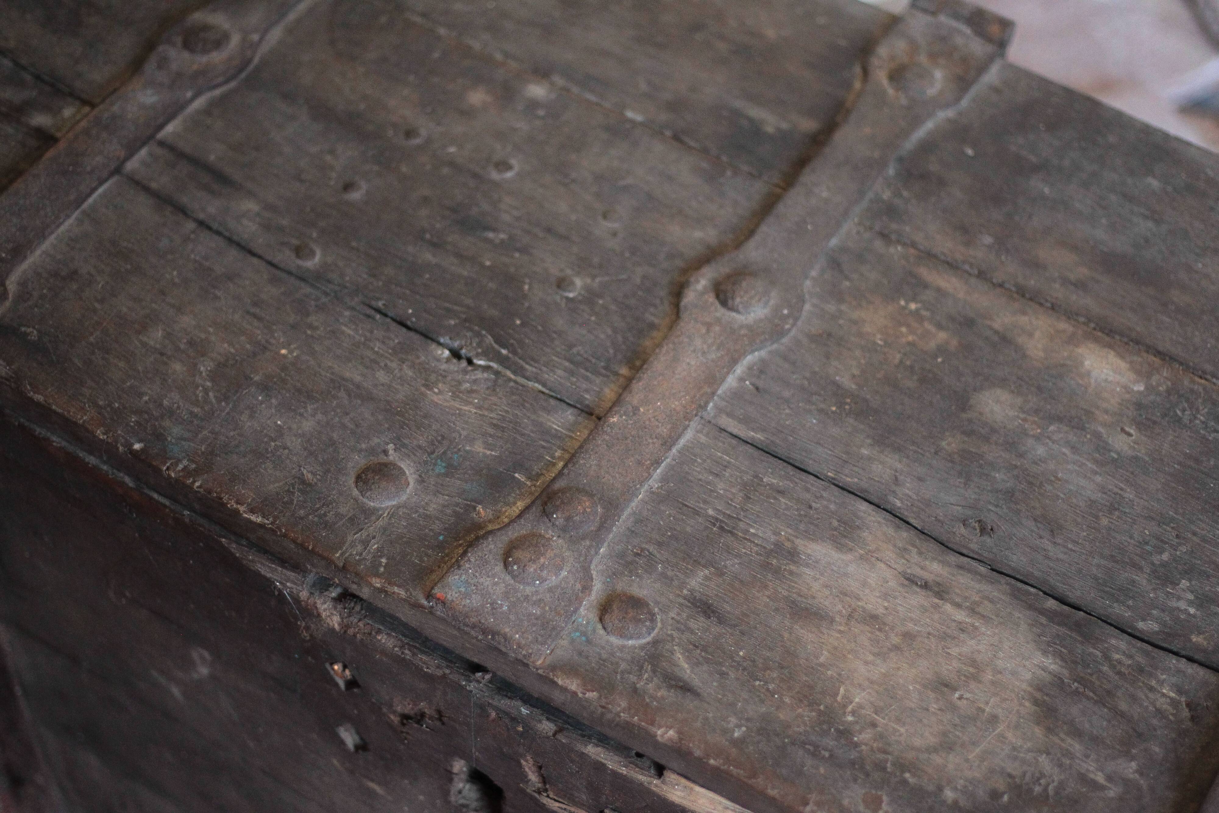 Old wooden chest with fittings, corsair chest, storage chest