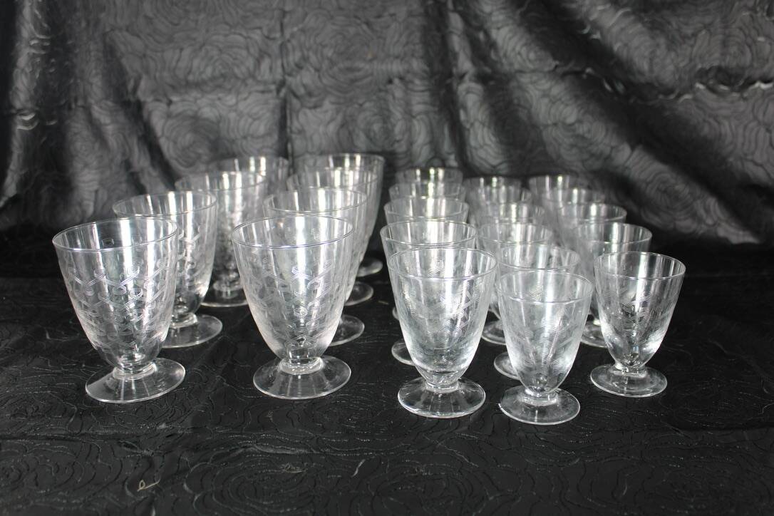 Verres cristal Art déco gravés France 1930 x24