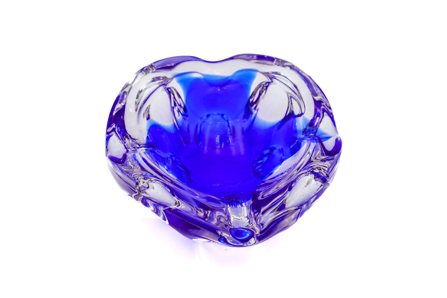 Sculptural Cobalt Blue & Crystal Sommerso Dish - Murano - 1960