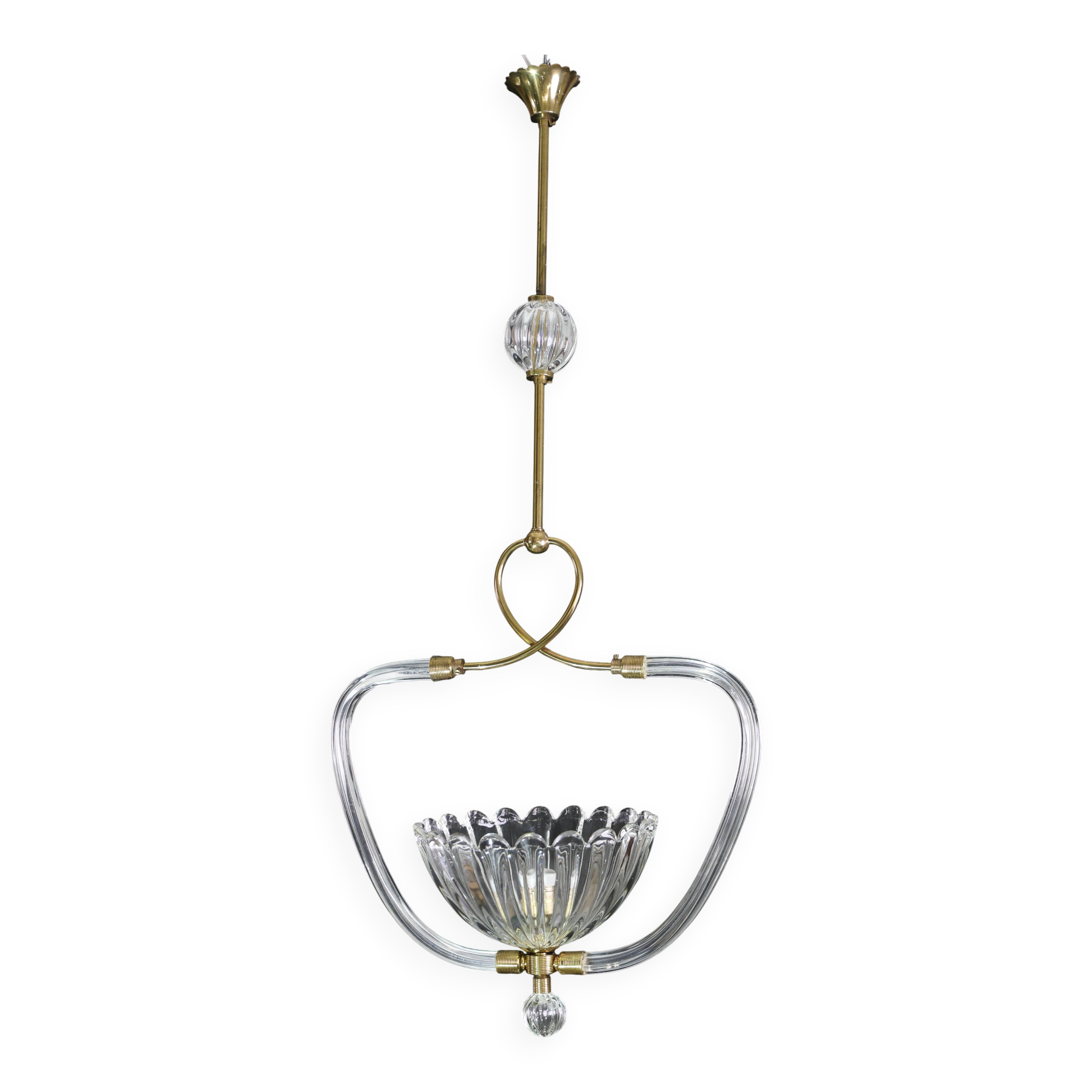 Amazing Art Decò Murano Glass Pendant Chandelier by Ercole Barovier, 1940s
