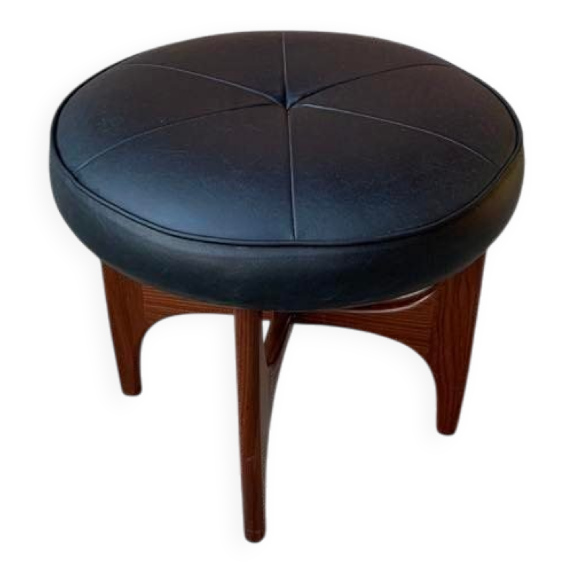 Mid-Century teak and black leather ottoman stool by Kofod Larsen for G-Plan, 1960s
