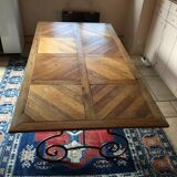 Dining table dining room in old wood panels on wrought iron cradle