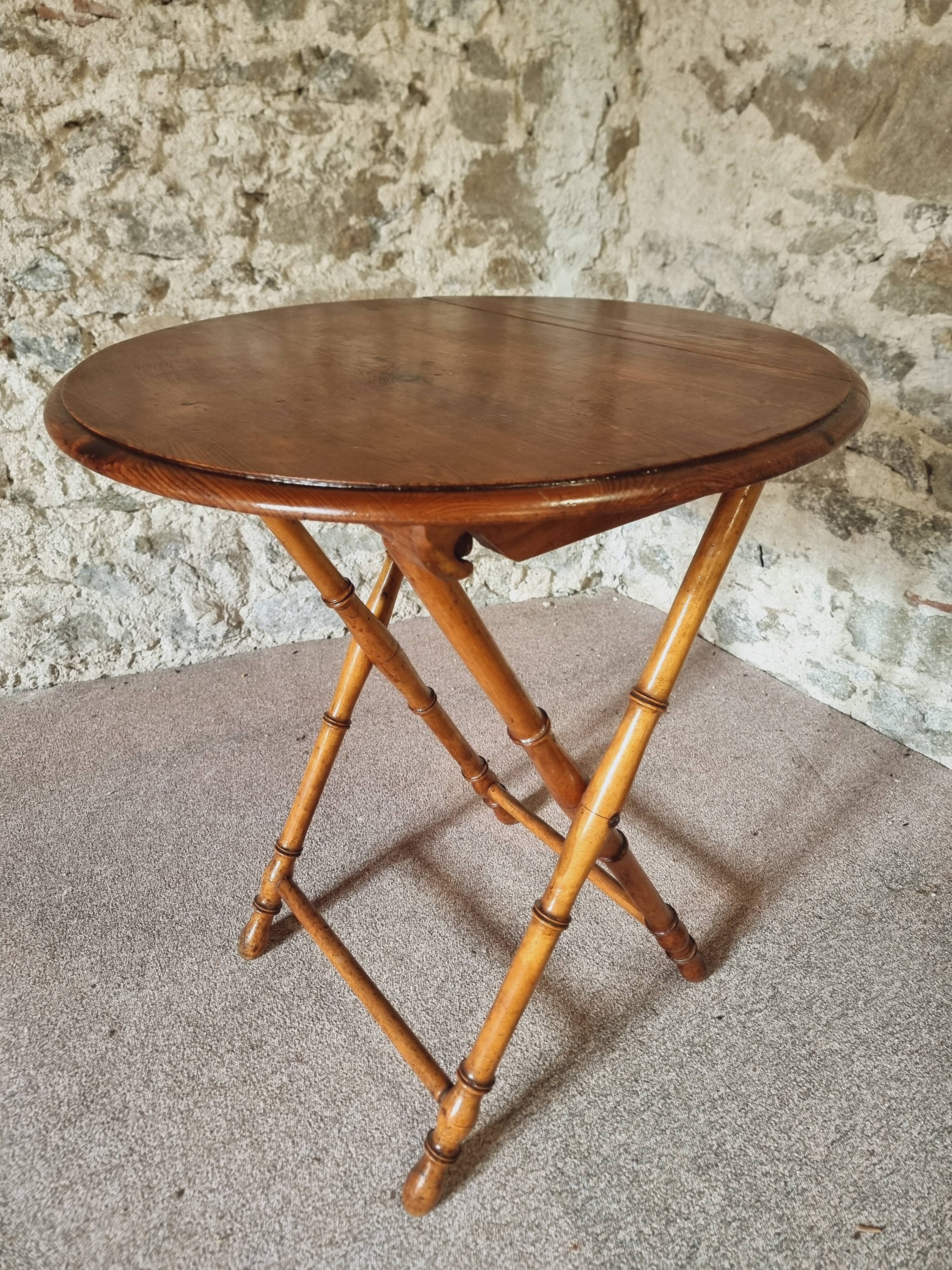 Faux Bamboo Folding Winemaker's Table - 1930s, Pine and Beech