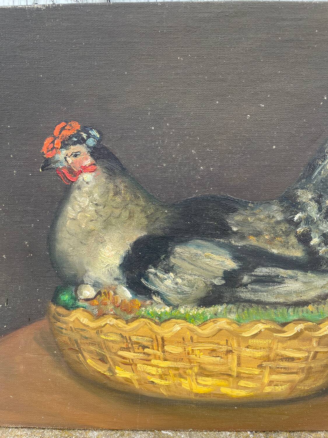 Tableau La Poule. Huile Sur Toile/carton