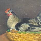 Tableau La Poule. Huile Sur Toile/carton