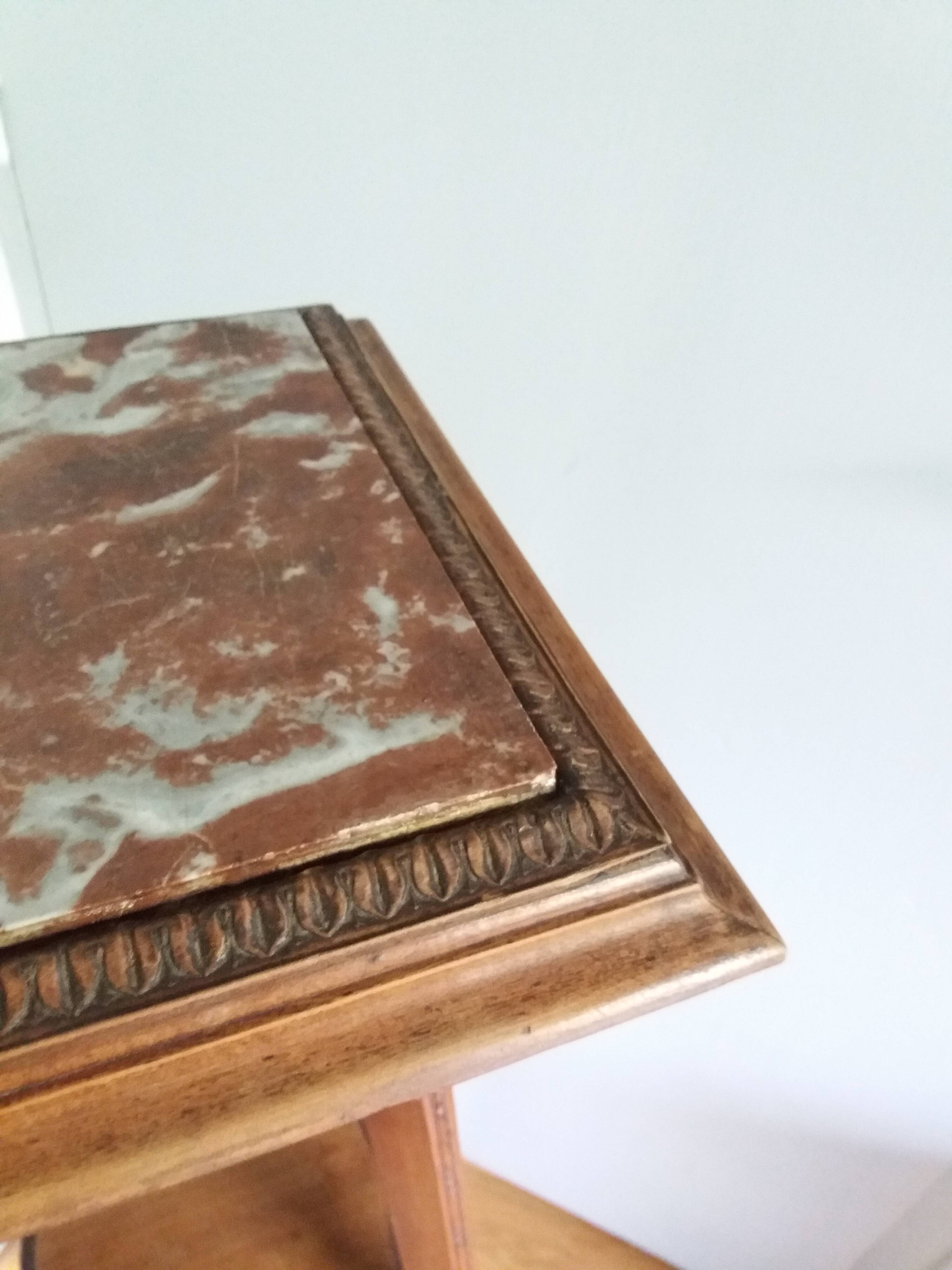 Wooden and marble stool