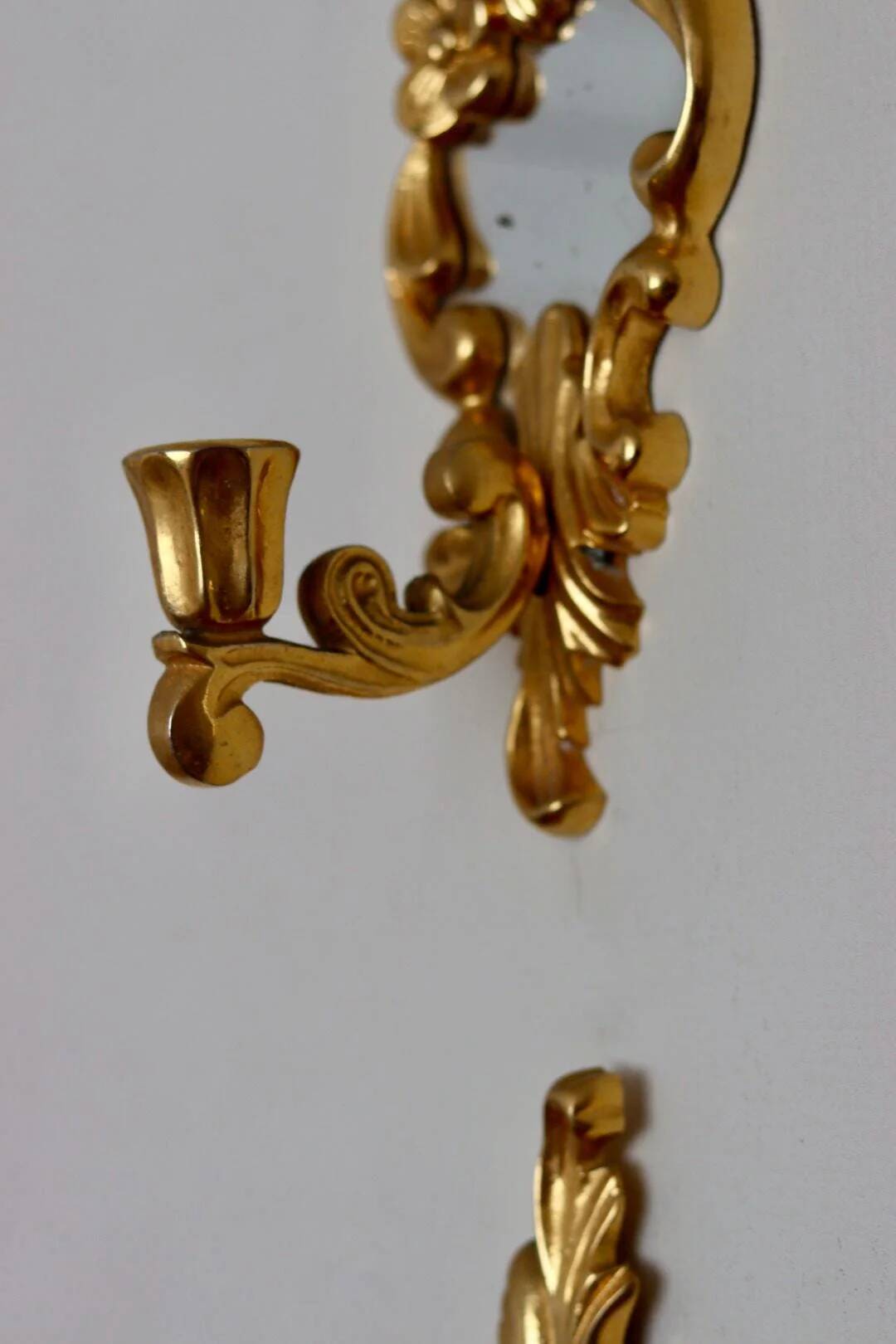 Pair of vintage brass wall lights with mirror