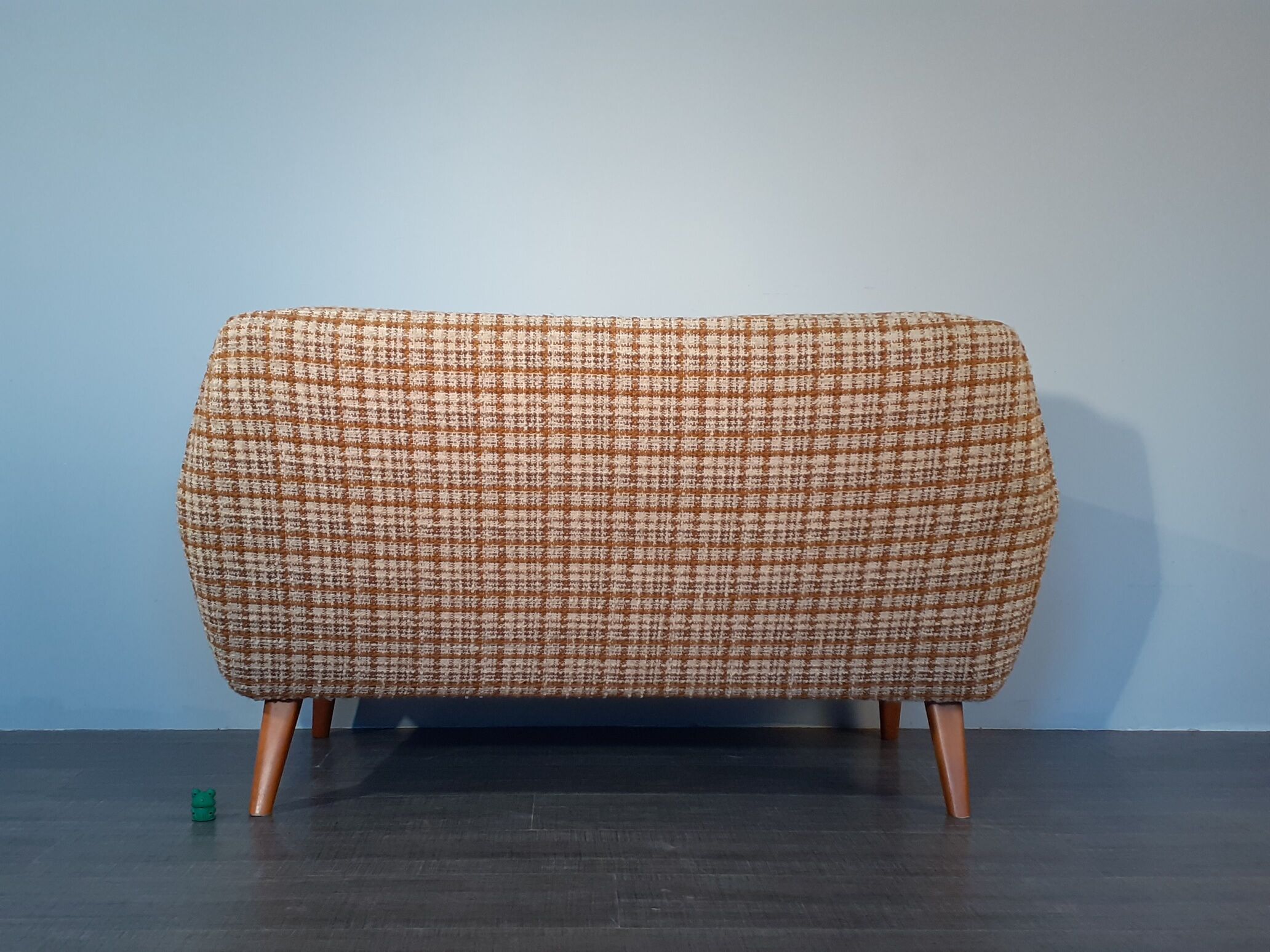 2-seater sofa in teck and beige wool, vintage scandinavian 1960s