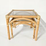 Two stackable rattan and bamboo Maugrion coffee tables