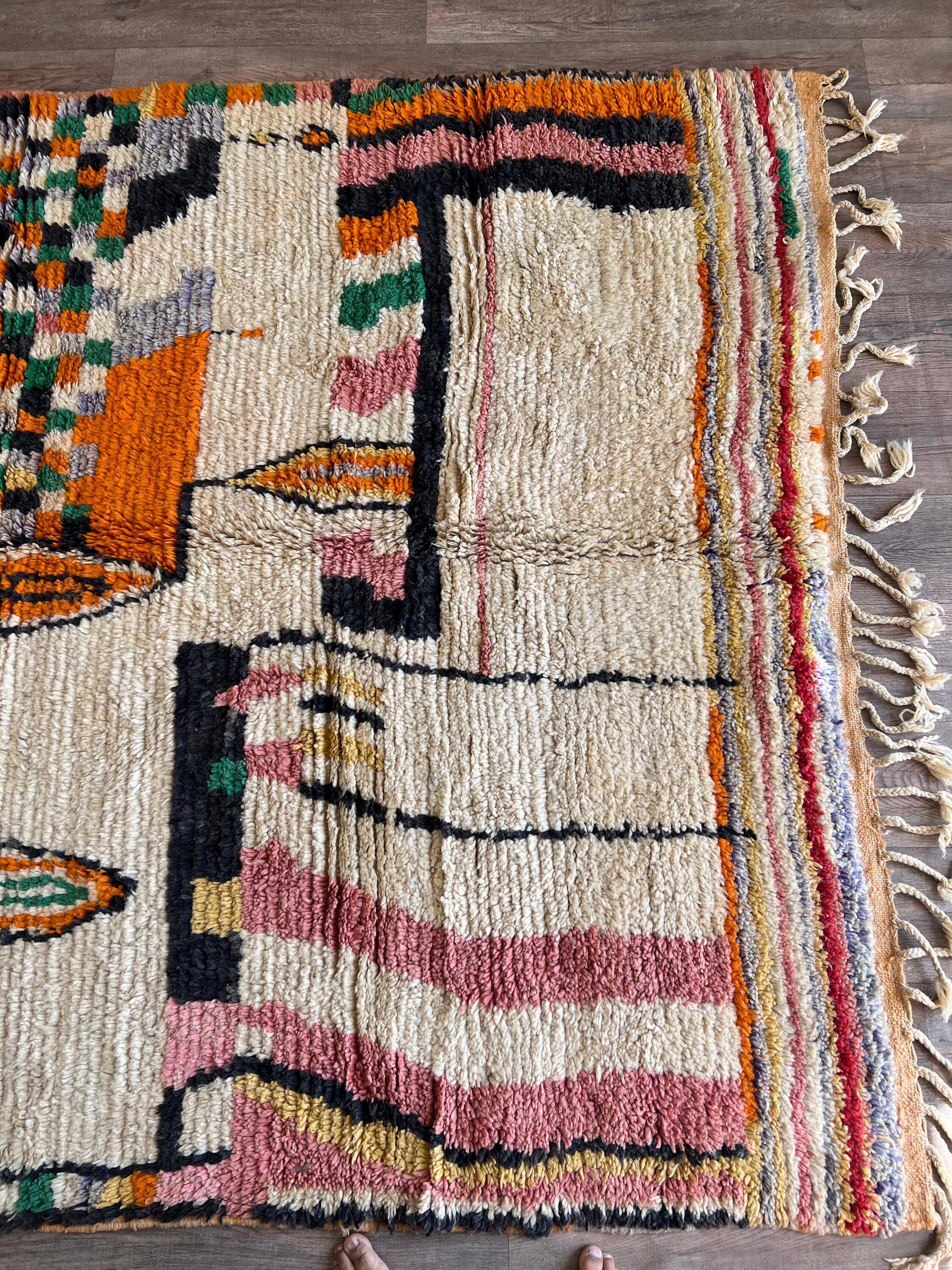 Tapis berbère en laine pure, artisanal, 250x150 cm, fait main au Maroc