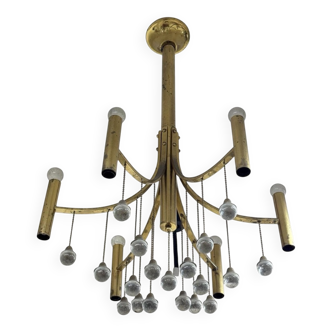Mid-Century Modern Brass Chandelier attributed to Gaetano Sciolari, 1970