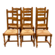 6 dining chairs made of solid medium oak with straw seats, 110cm