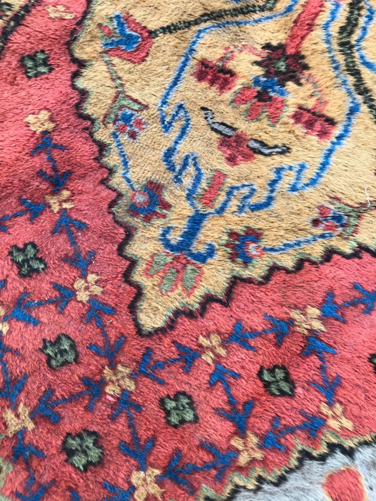 Old sinkiang oriental rug handmade 68 x 139 cm