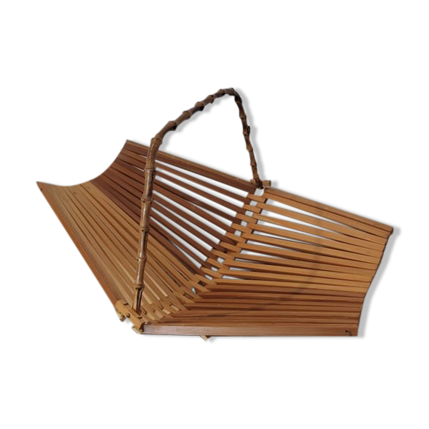Foldable fruit basket made of wood and vintage bamboo