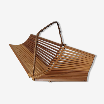 Foldable fruit basket made of wood and vintage bamboo