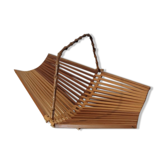 Foldable fruit basket made of wood and vintage bamboo