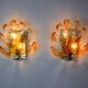 Pair of "leaf" wall lights by Murano Mazzega in orange frosted glass Italy 1970