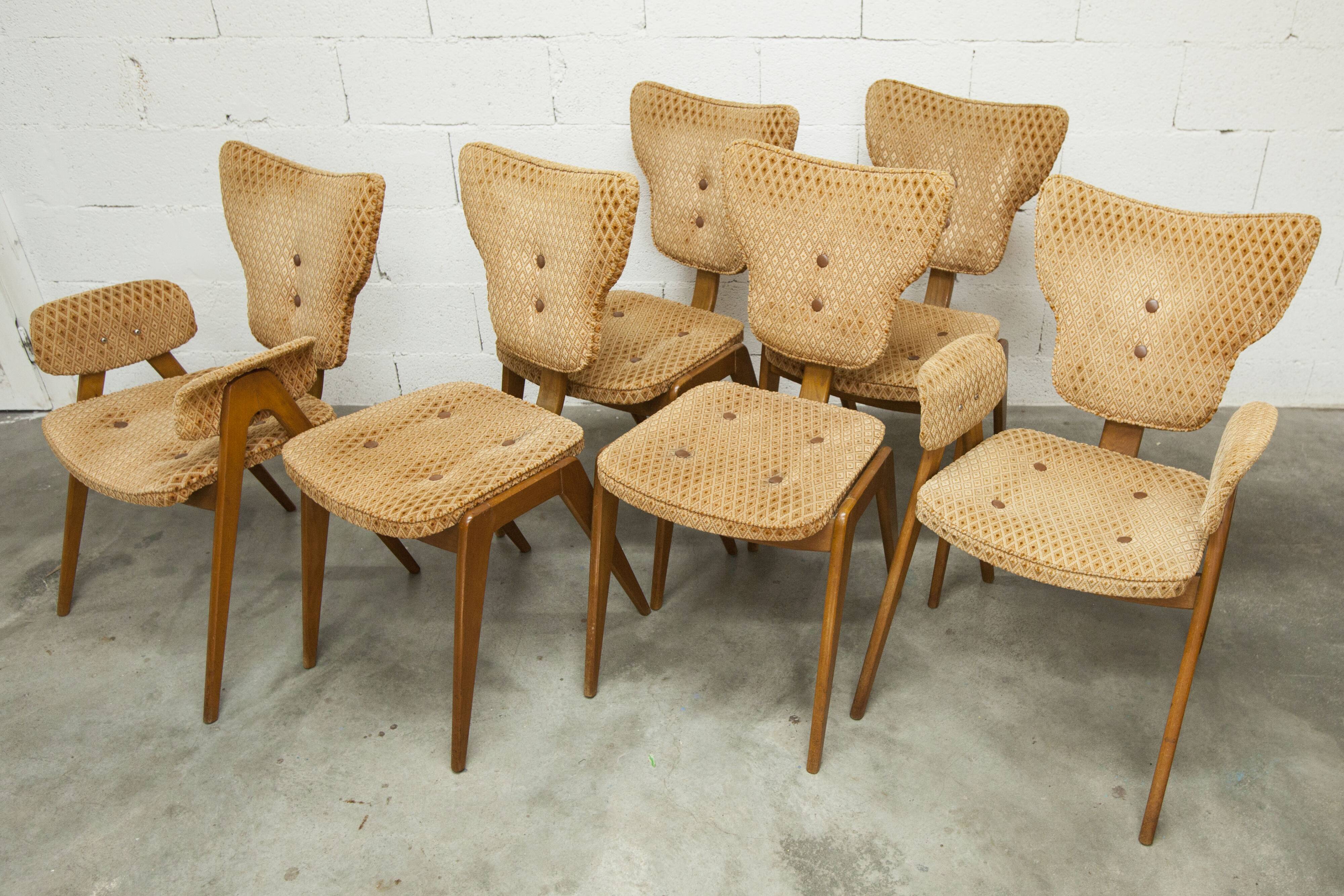 4 chairs and 2 Lounge armchairs by Roger Landault, ABC edition, 1950.