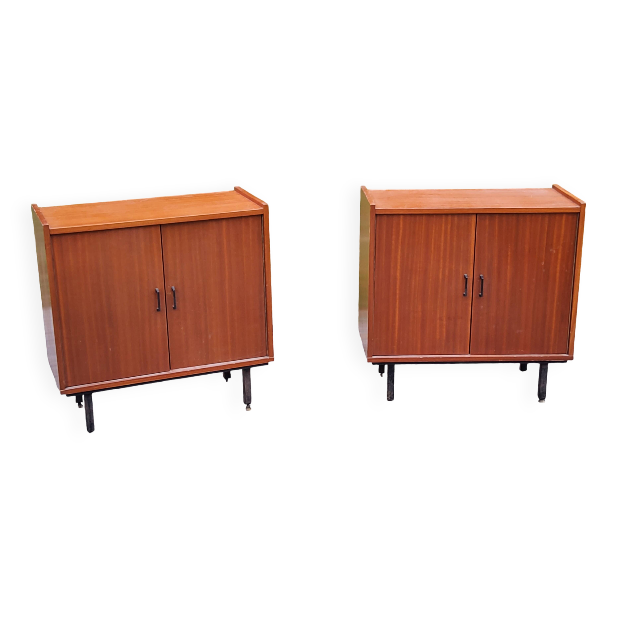 Pair of vintage mahogany sideboards with square metal legs from the 60s
