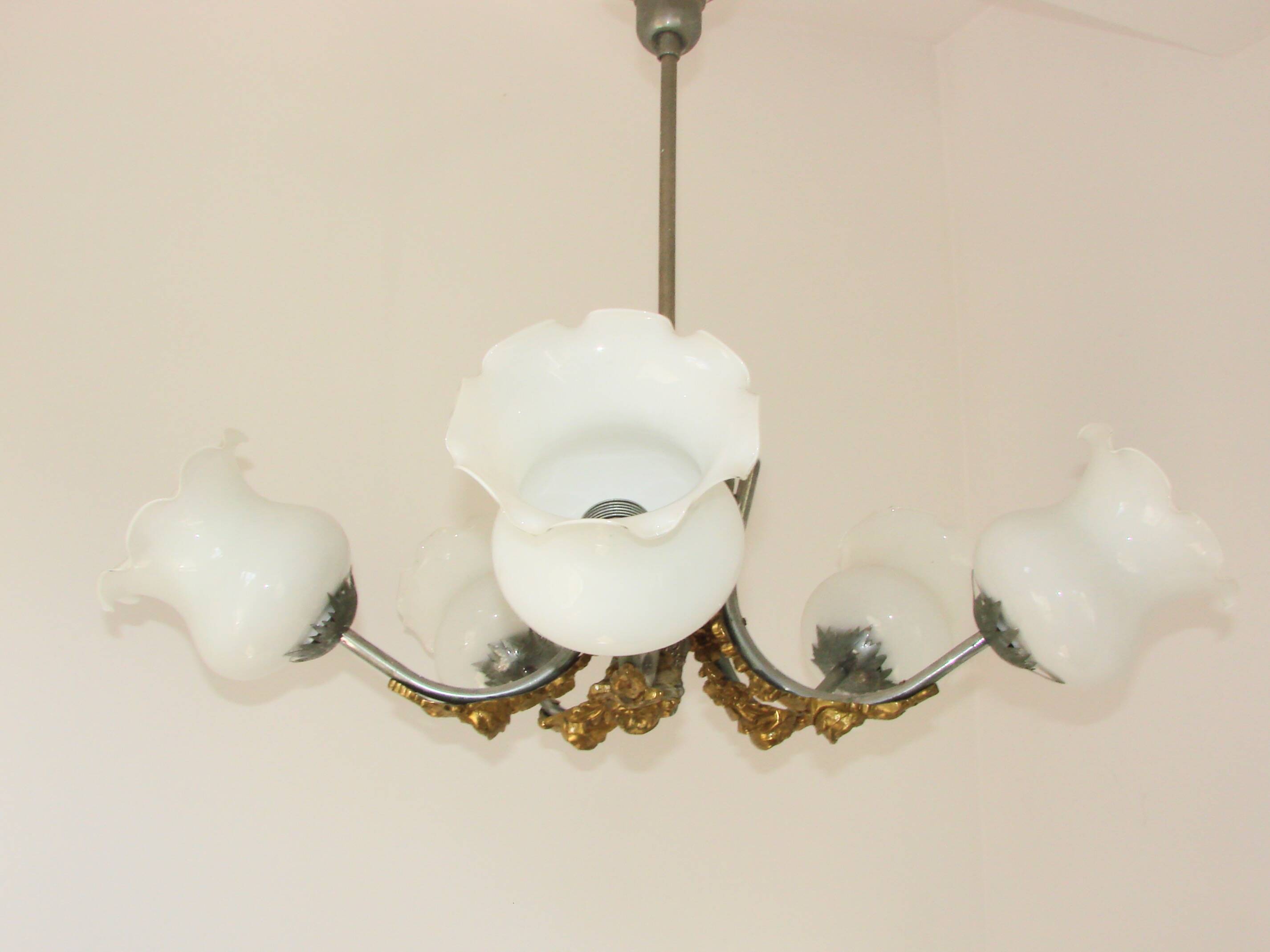 Lustre Art Nouveau vintage, années 1950 – 5 points lumineux