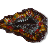 Coupe a fruits en forme de feuille aux couleurs automnales, vintage 1960. Estampillée Vallauris