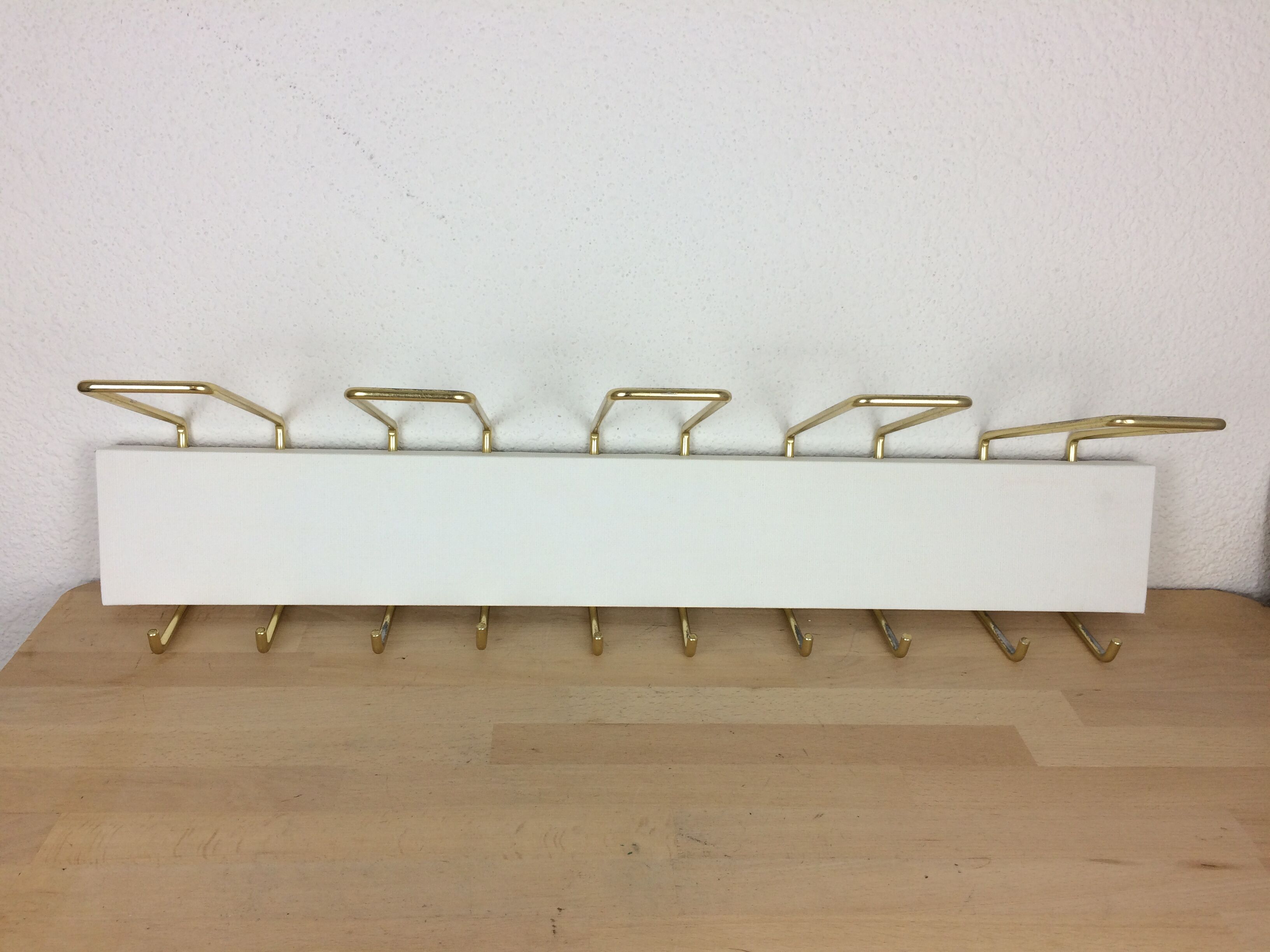 Wall coat rack gold metal and wood 10 hooks