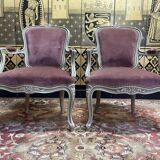 Pair of Louis XV style cabriolet armchairs with velvet upholstery