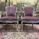 Pair of Louis XV style cabriolet armchairs with velvet upholstery