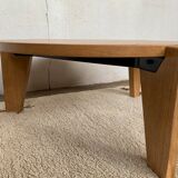 Table basse Jean Prouve en chêne massif diamètre 80cm Edition Vitra