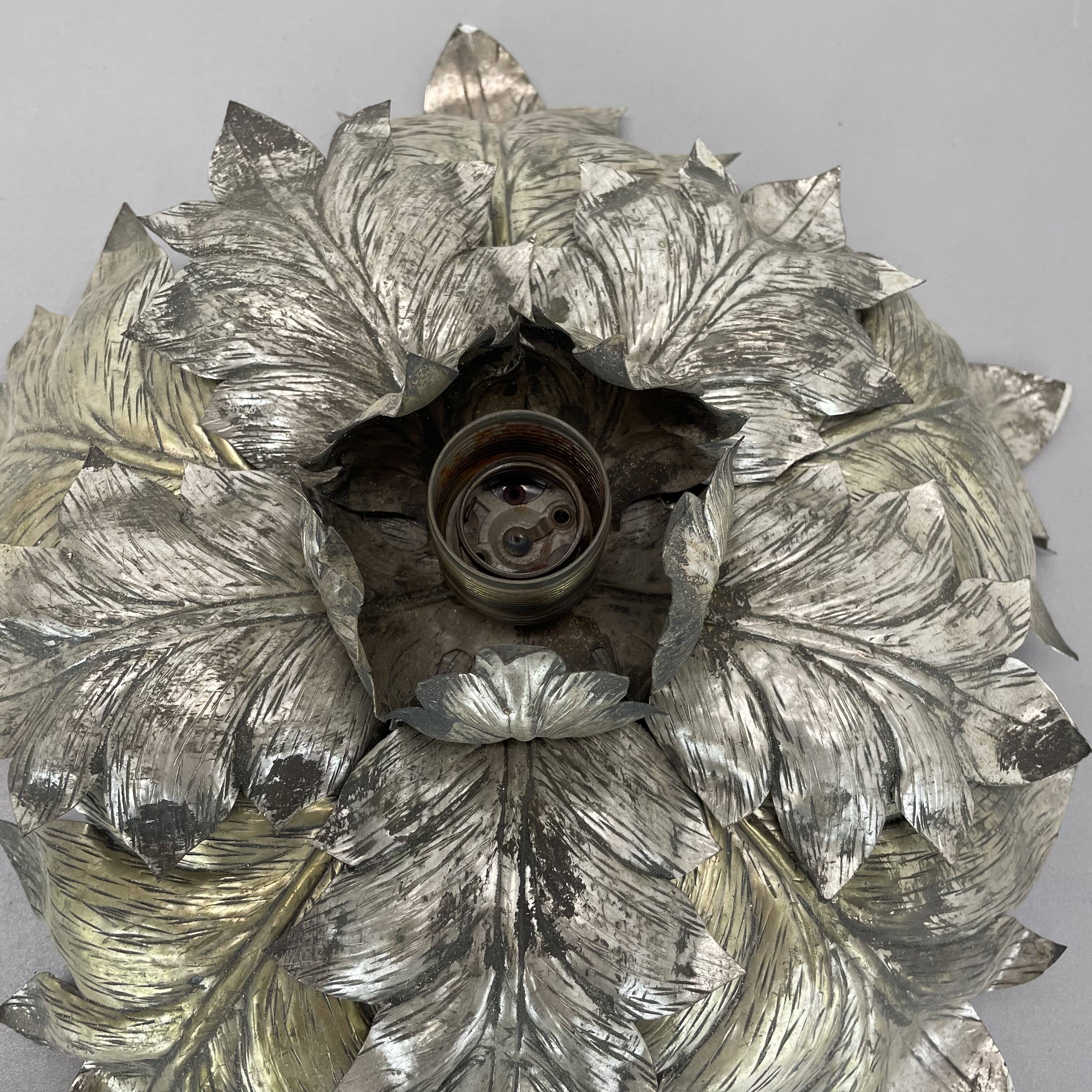 rare 36cm silver tone Metal Florentiner Leaf Theatre Ceiling Light, Italy