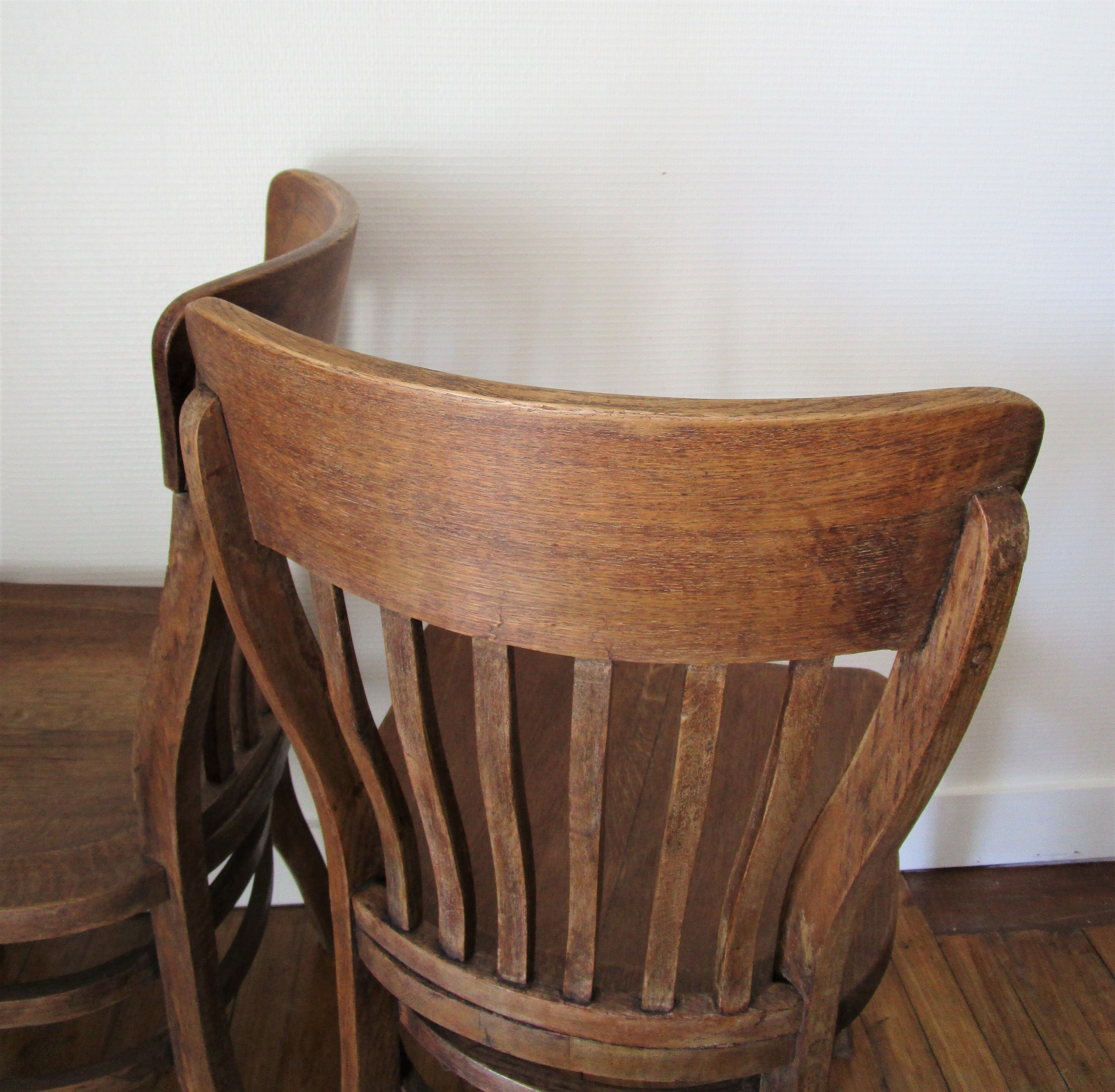 Two chairs solid oak patinated early twentieth century