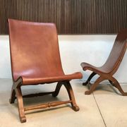 Set of 2 Spanish high-back leather slipper chairs by Pierre Lottier, 1950s