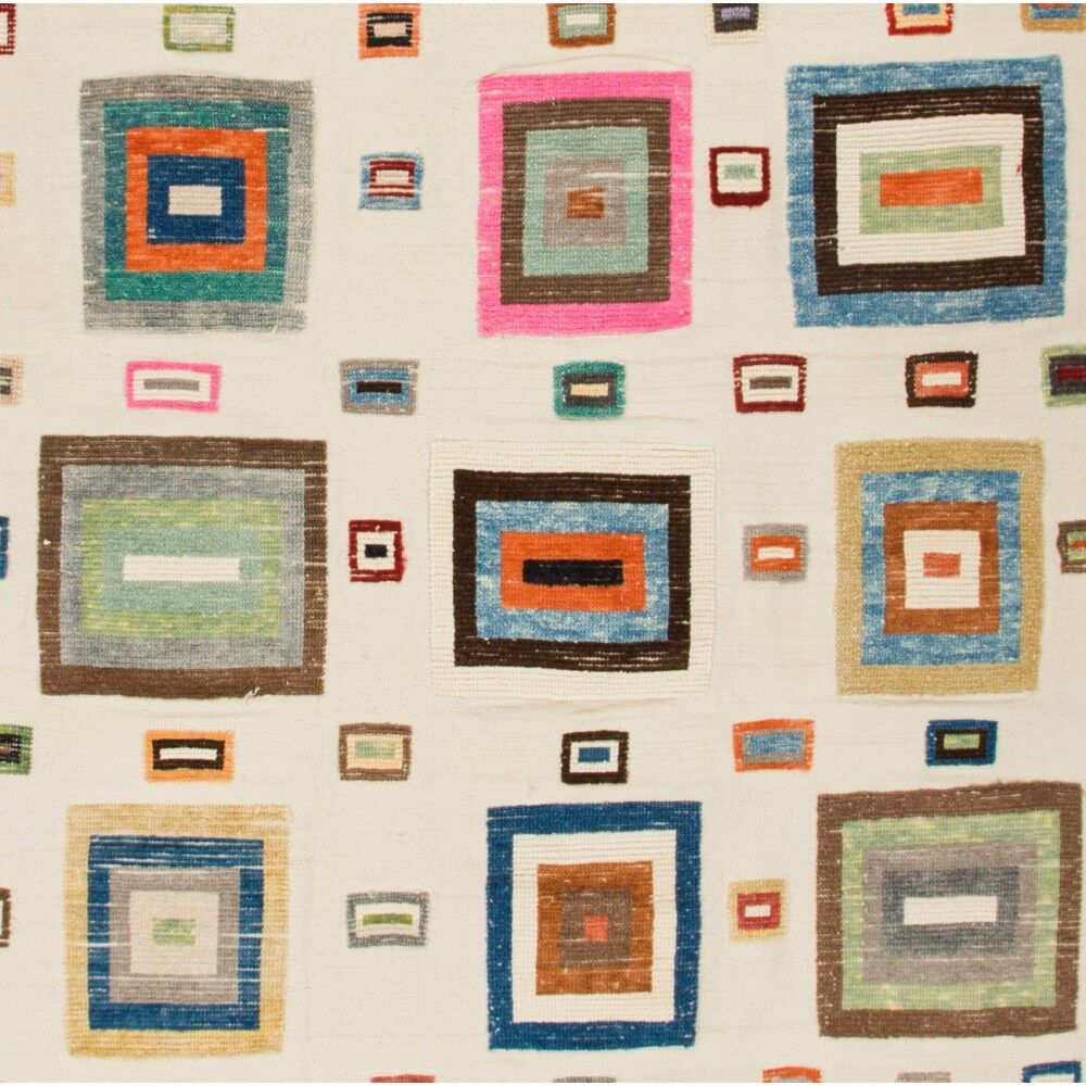 Multicolor High and Low pile Rug with Geometric Design, All Wool. Custom Options Available