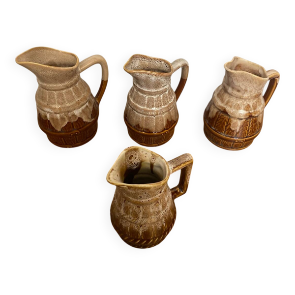 4 pichets vintage en forme de tonneau style révol en céramique flammée