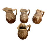 Set of 3 Barrel-Shaped Pitchers in the RÉVOL Style, Vintage Flamed Ceramic