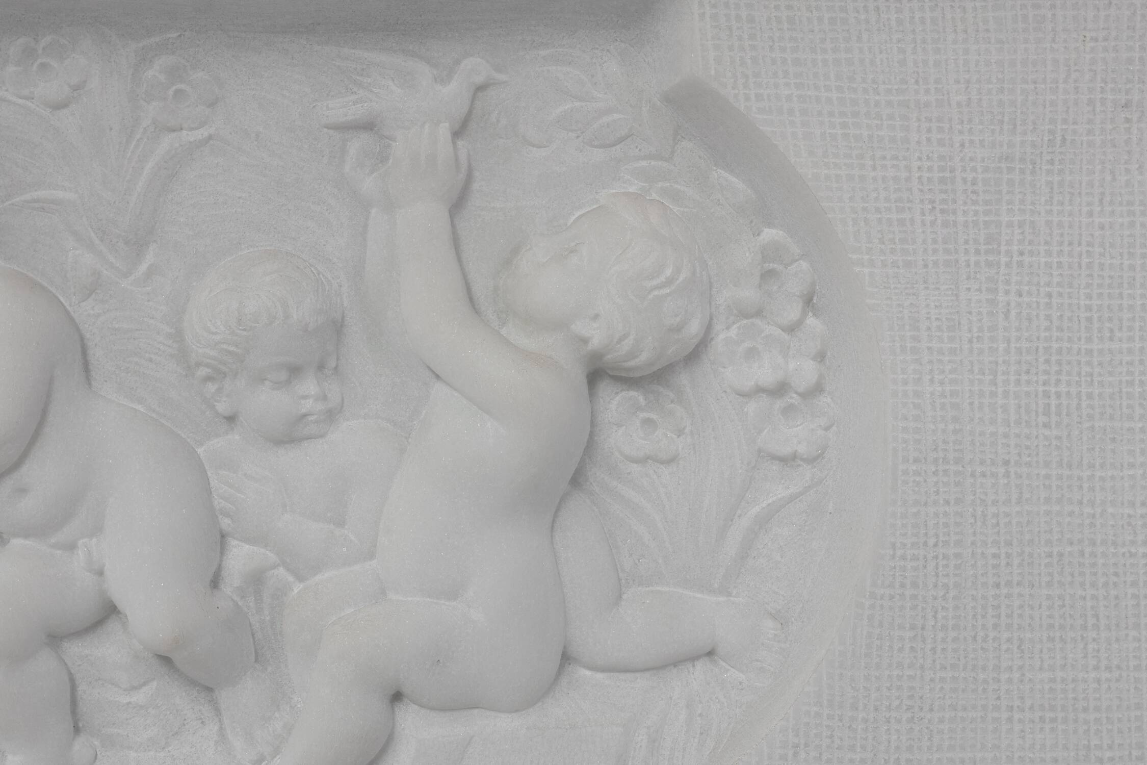 French Carrara marble fire place with Adam and Eve decoration