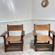 Pair of leather and walnut armchairs from the 1950s