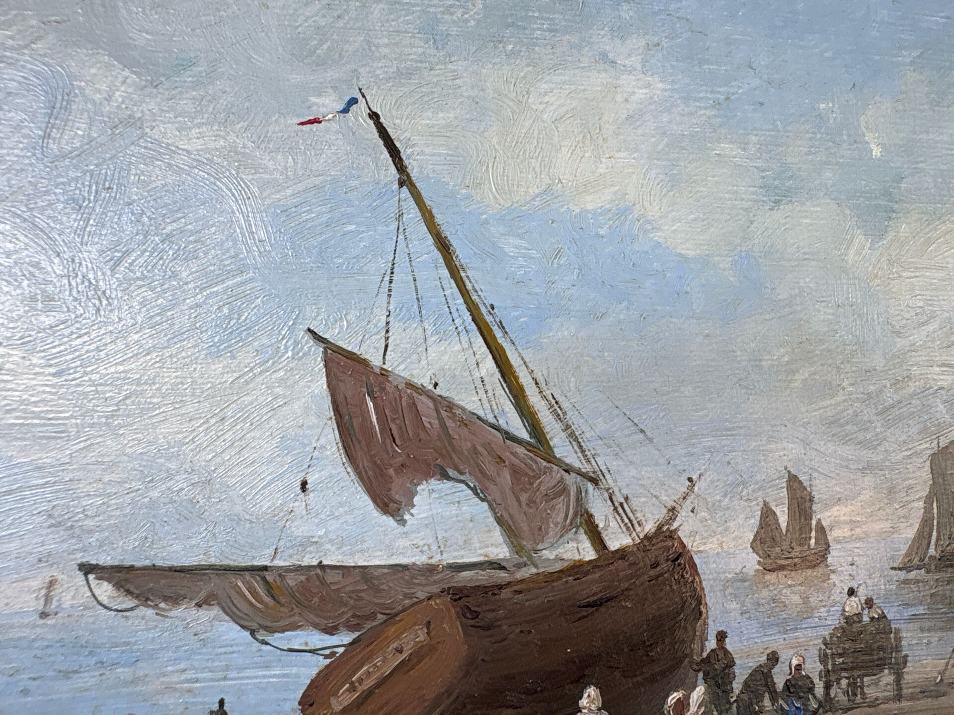 Painting signed Gérard Roux known as "Rouxe" – Scene of a Normandy beach