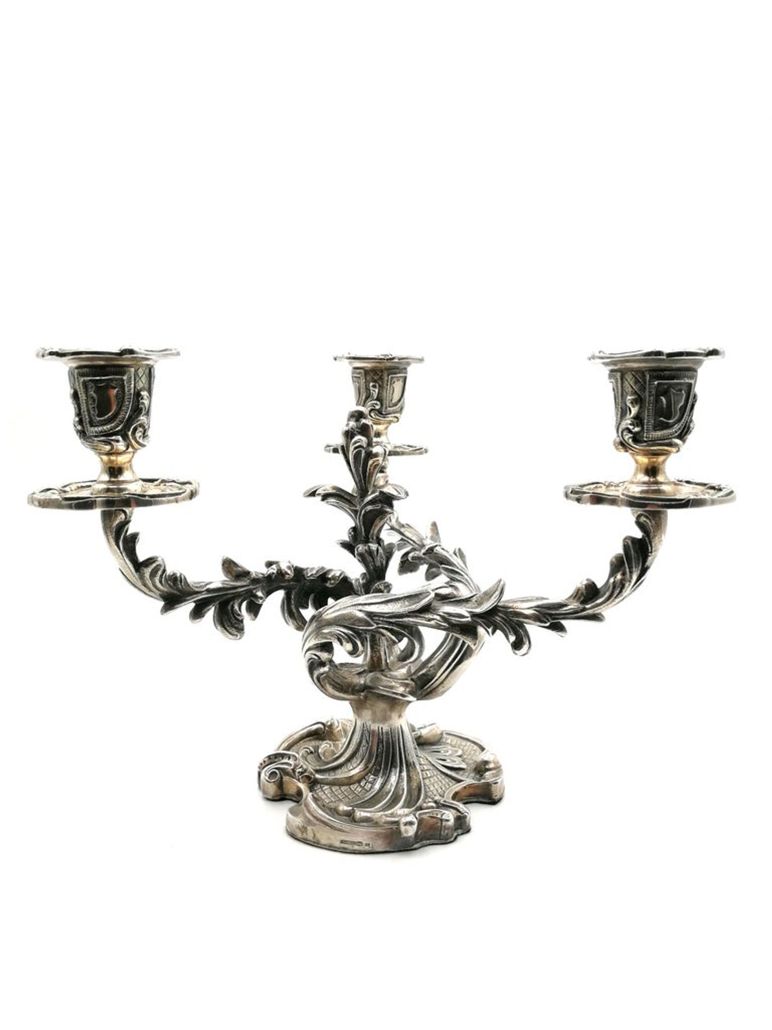 Paire de chandelier rococo, métal argenté