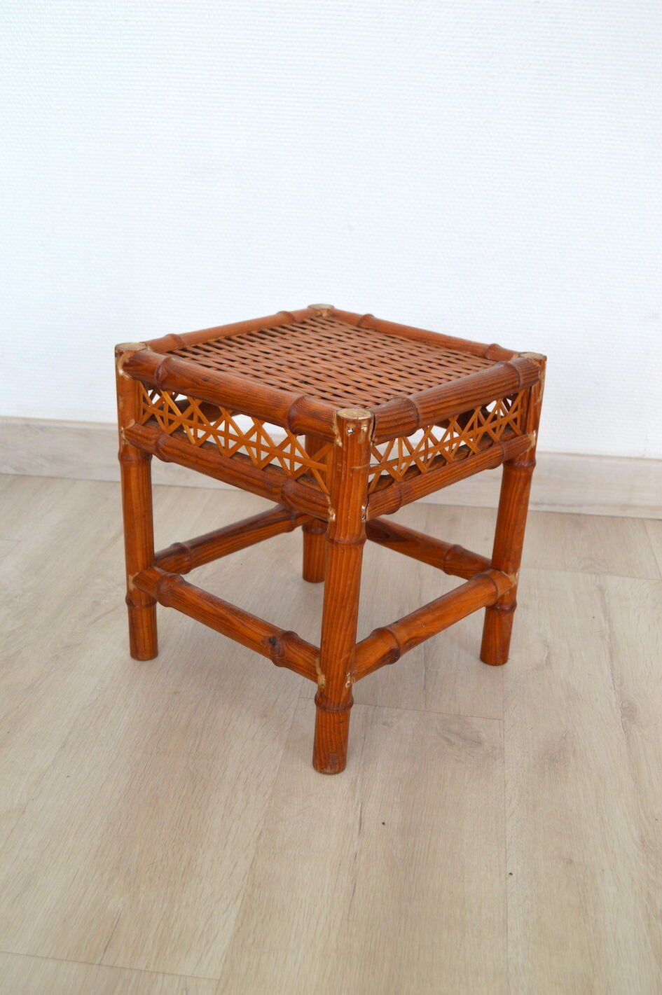 Wood and wicker coffee table