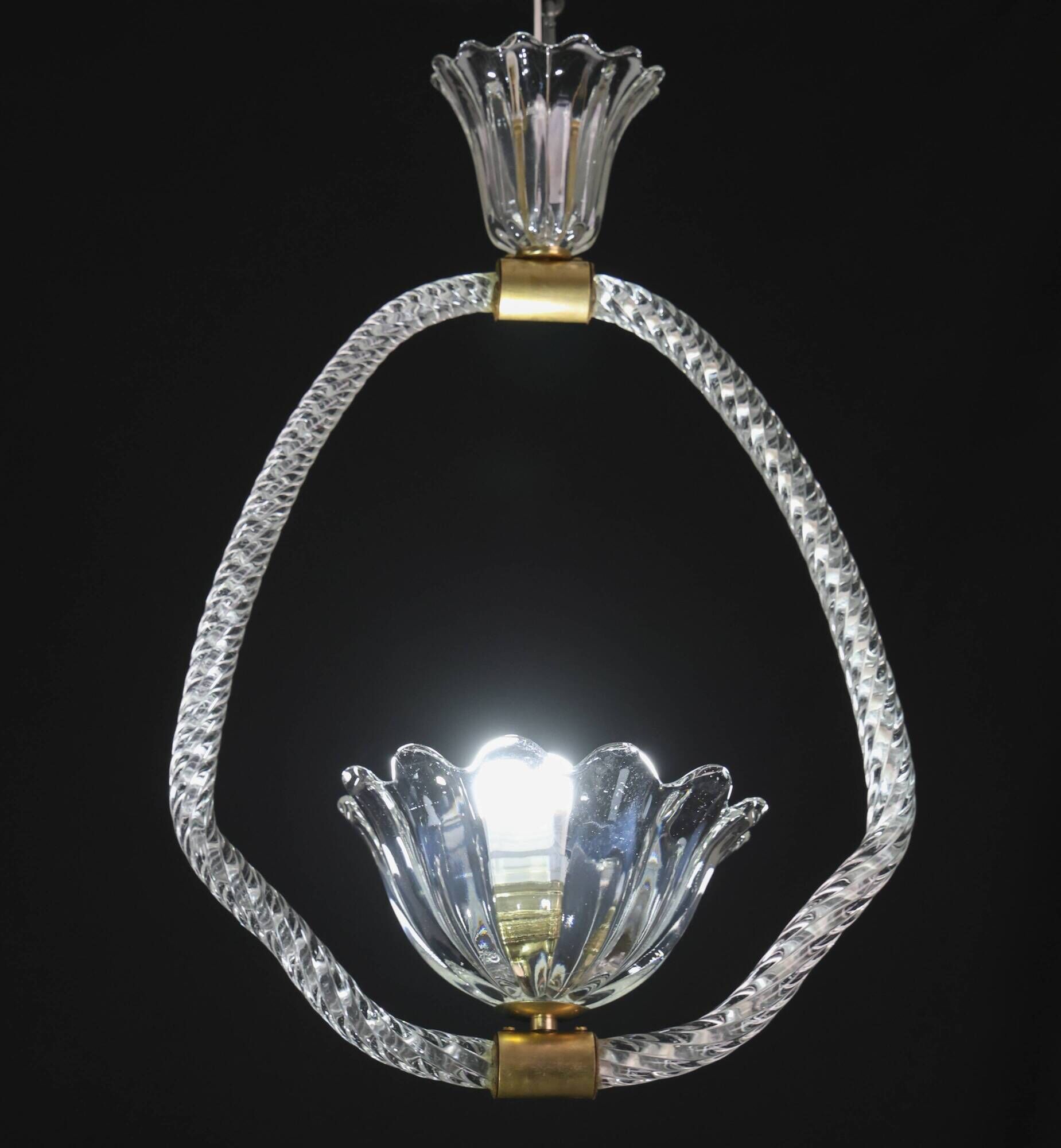 Petite Art Deco Pendant Chandelier by Ercole Barovier, 1940s