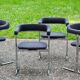 Set of 4 Space age chairs, chrome steel and buckle fabric