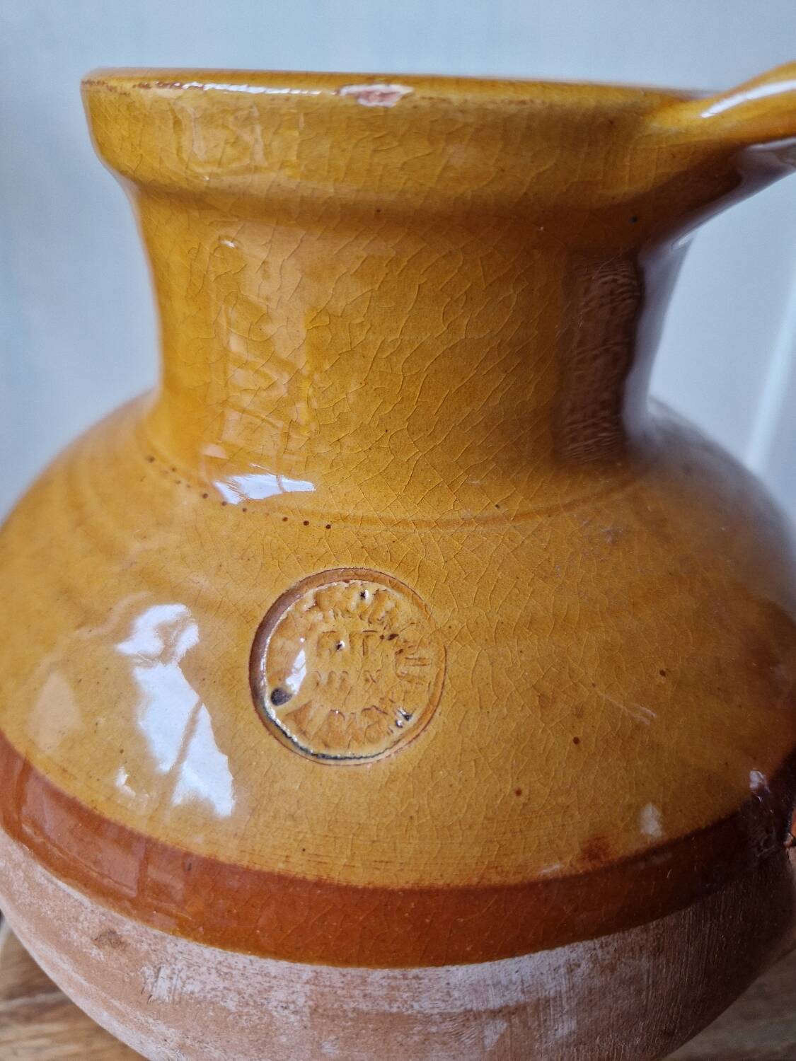 Antique glazed terracotta pitcher, brown semi-glazed jug, vase