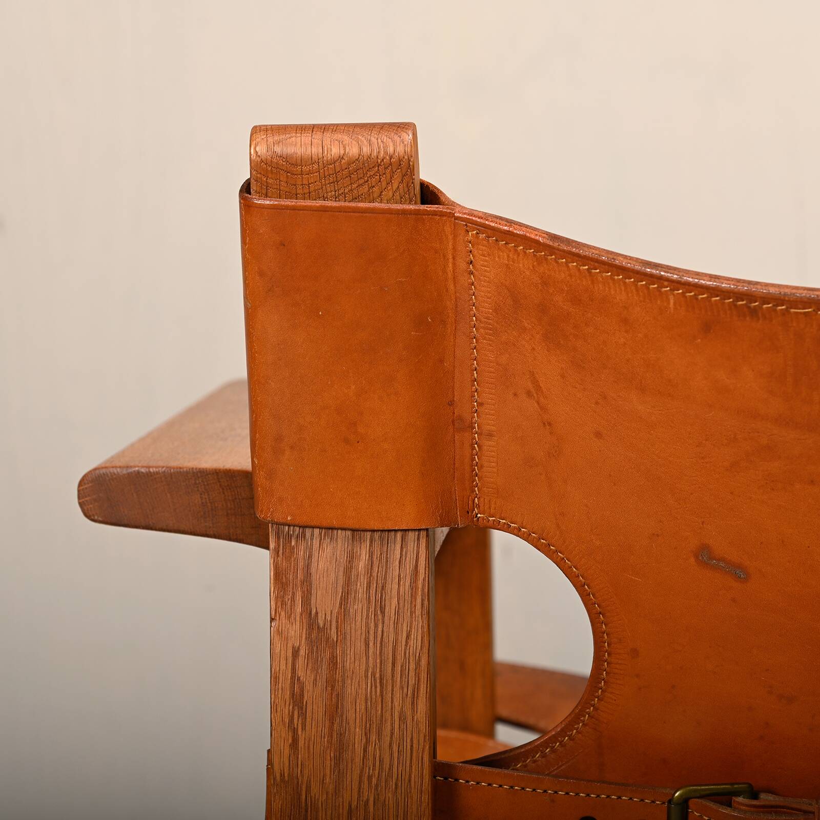 Børge Mogensen Spanish Chair in Cognac Leather and Oak for Fredericia, 1967
