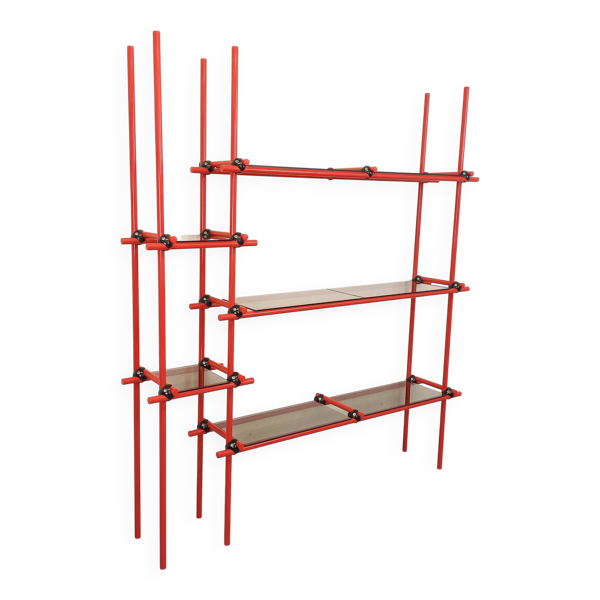 Bibliothèque étagère italienne style Bauhaus vintage en métal rouge