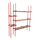 Bibliothèque étagère italienne style Bauhaus vintage en métal rouge