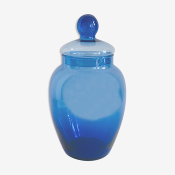 Bonbonnière vintage en verre bleu
