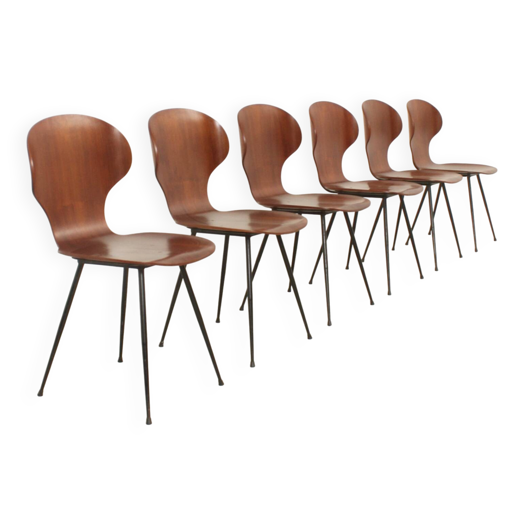 Six plywood chairs by Carlo Ratti, Italy, 1950s.